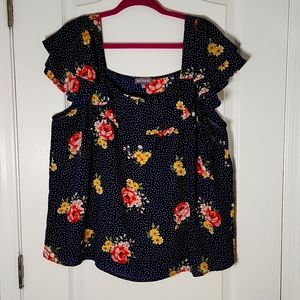 326- Rags to Wishes Floral Navy Blouse 2X